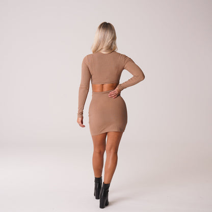 Women Mocha Into You Ribbed Mock Turtleneck Midi Dress - NVGTN