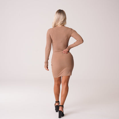 Women Mocha Easy Daze Ribbed Midi Dress - NVGTN