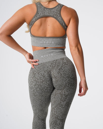 Women Khaki Green Snakeskin Seamless Leggings - NVGTN
