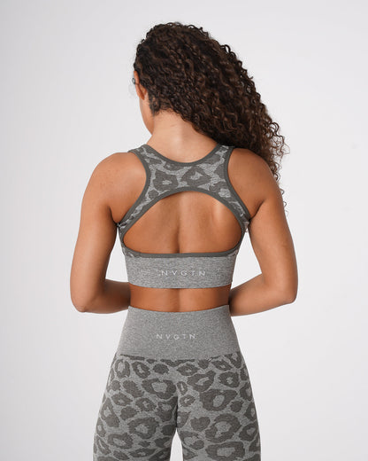 Women Khaki Green Leopard Eclipse Seamless Bra - NVGTN