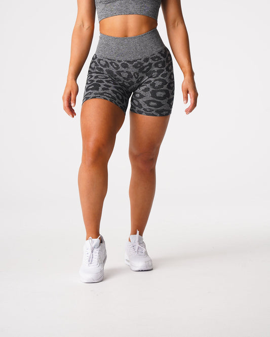 Women Black Speckled Leopard Seamless Shorts - NVGTN