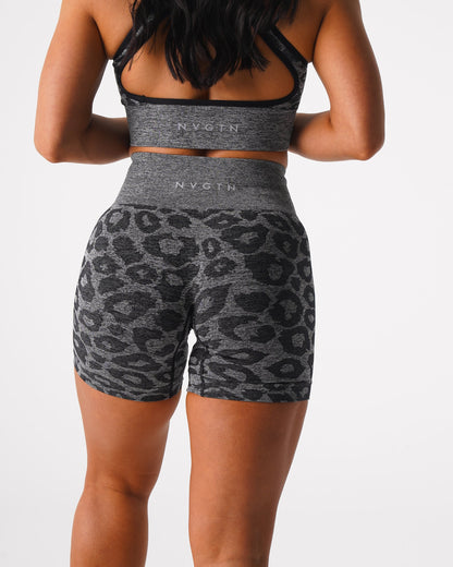 Women Black Speckled Leopard Seamless Shorts - NVGTN