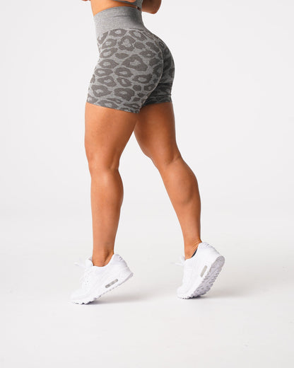 Women Khaki Green Leopard Seamless Shorts - NVGTN