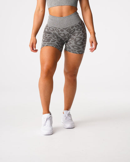 Women Khaki Green Leopard Seamless Shorts - NVGTN