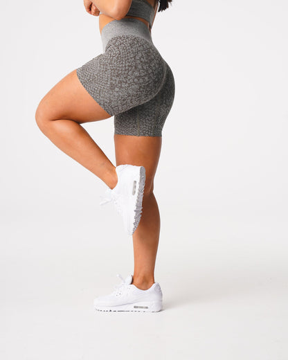 Women Khaki Green Snakeskin Seamless Shorts - NVGTN