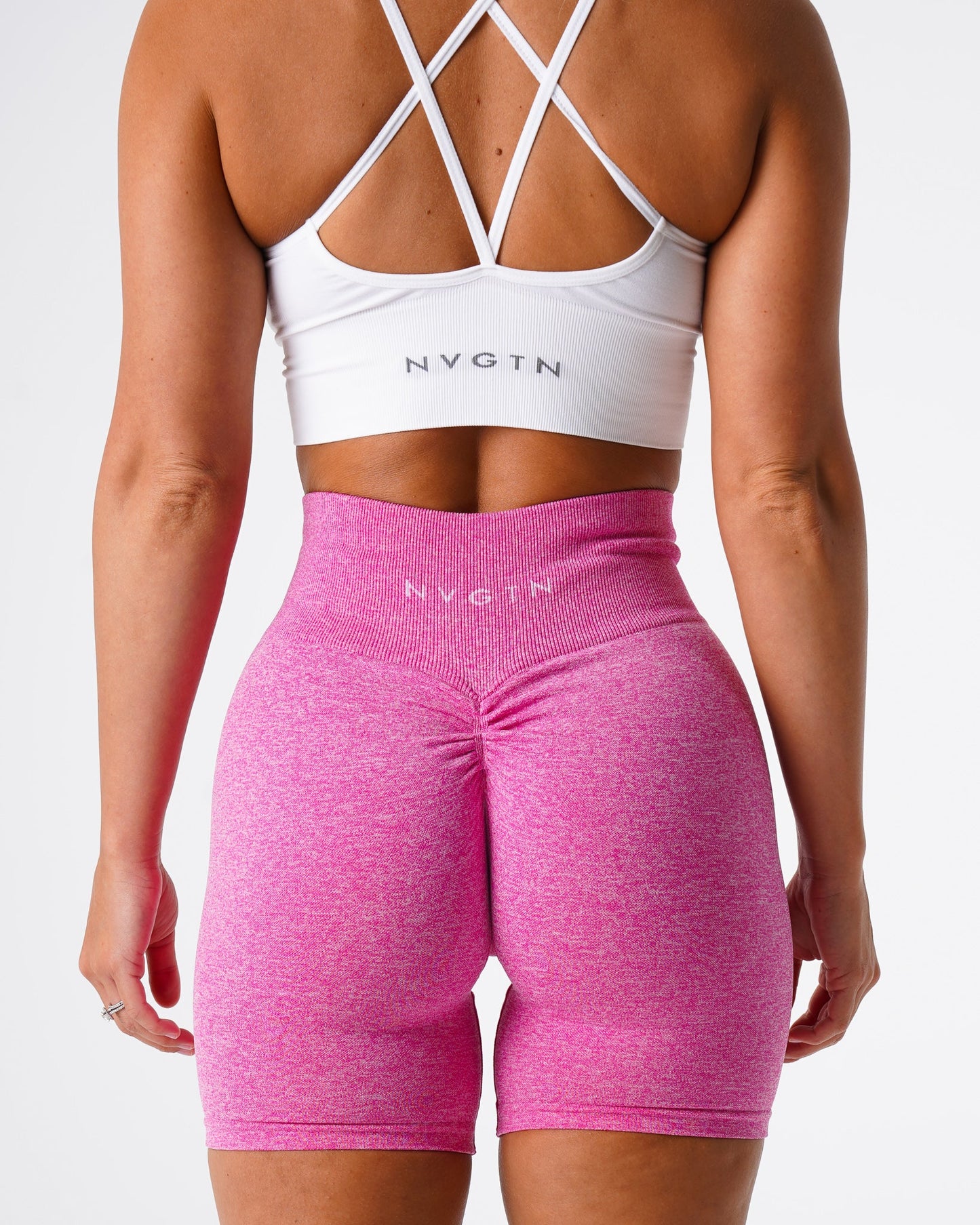 Women Bubble Gum Pink Scrunch Seamless Shorts - NVGTN