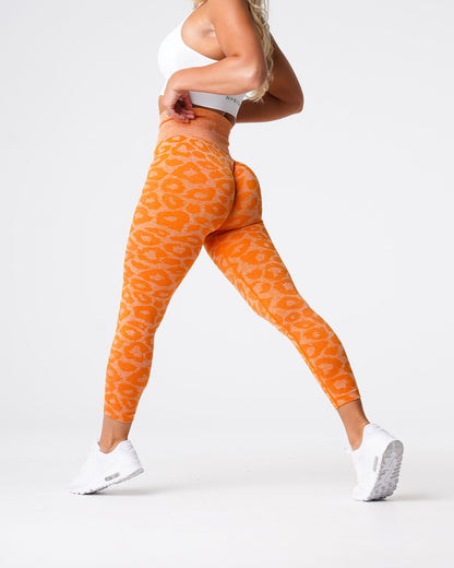 Women Burnt Orange Leopard Seamless Leggings - NVGTN