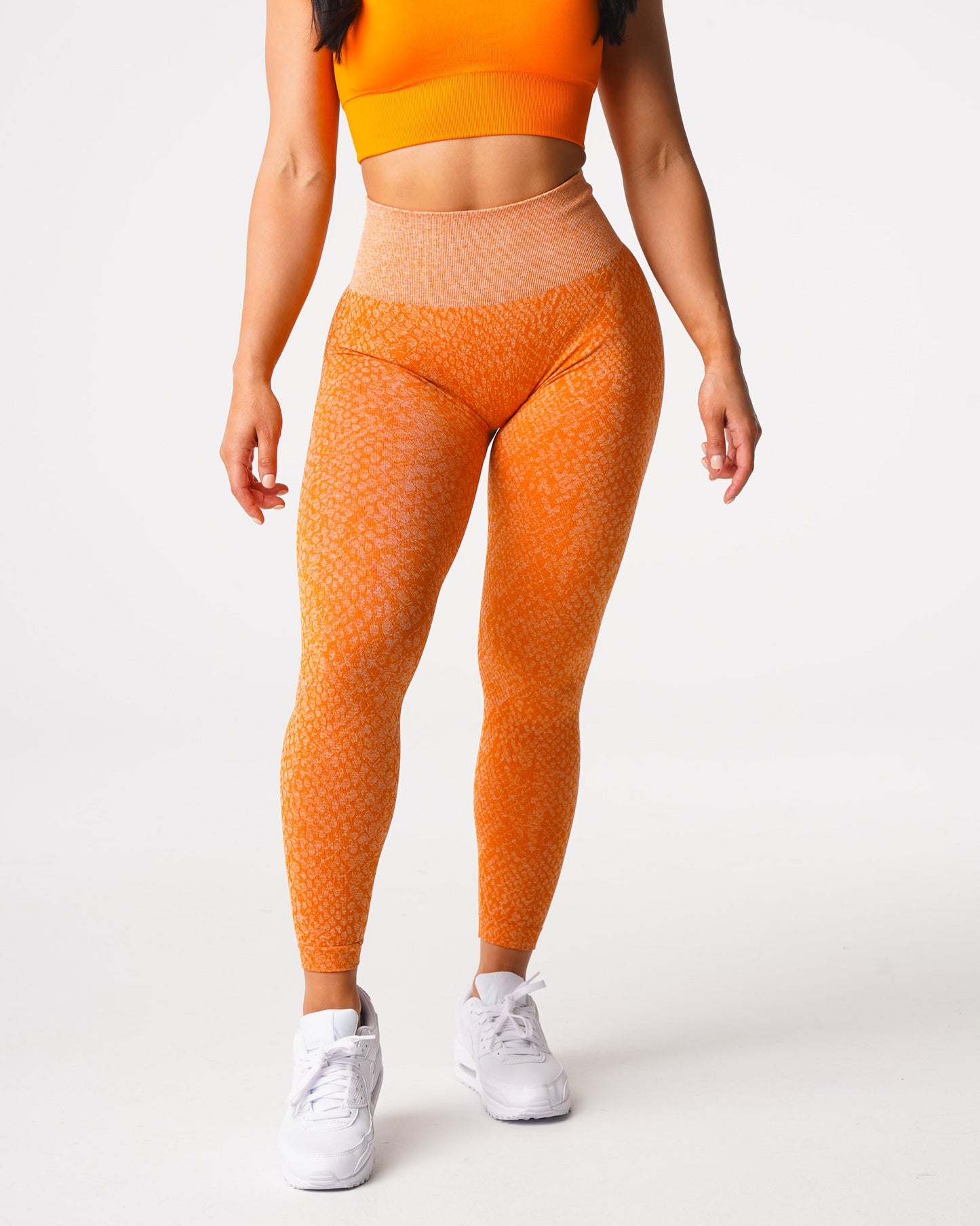 Women Burnt Orange Snakeskin Seamless Leggings - NVGTN