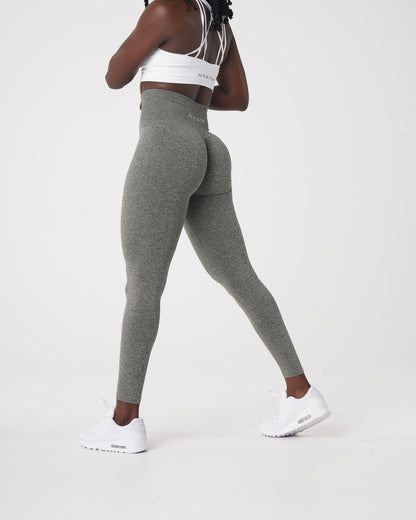 Women Khaki Green Scrunch Seamless Leggings - NVGTN