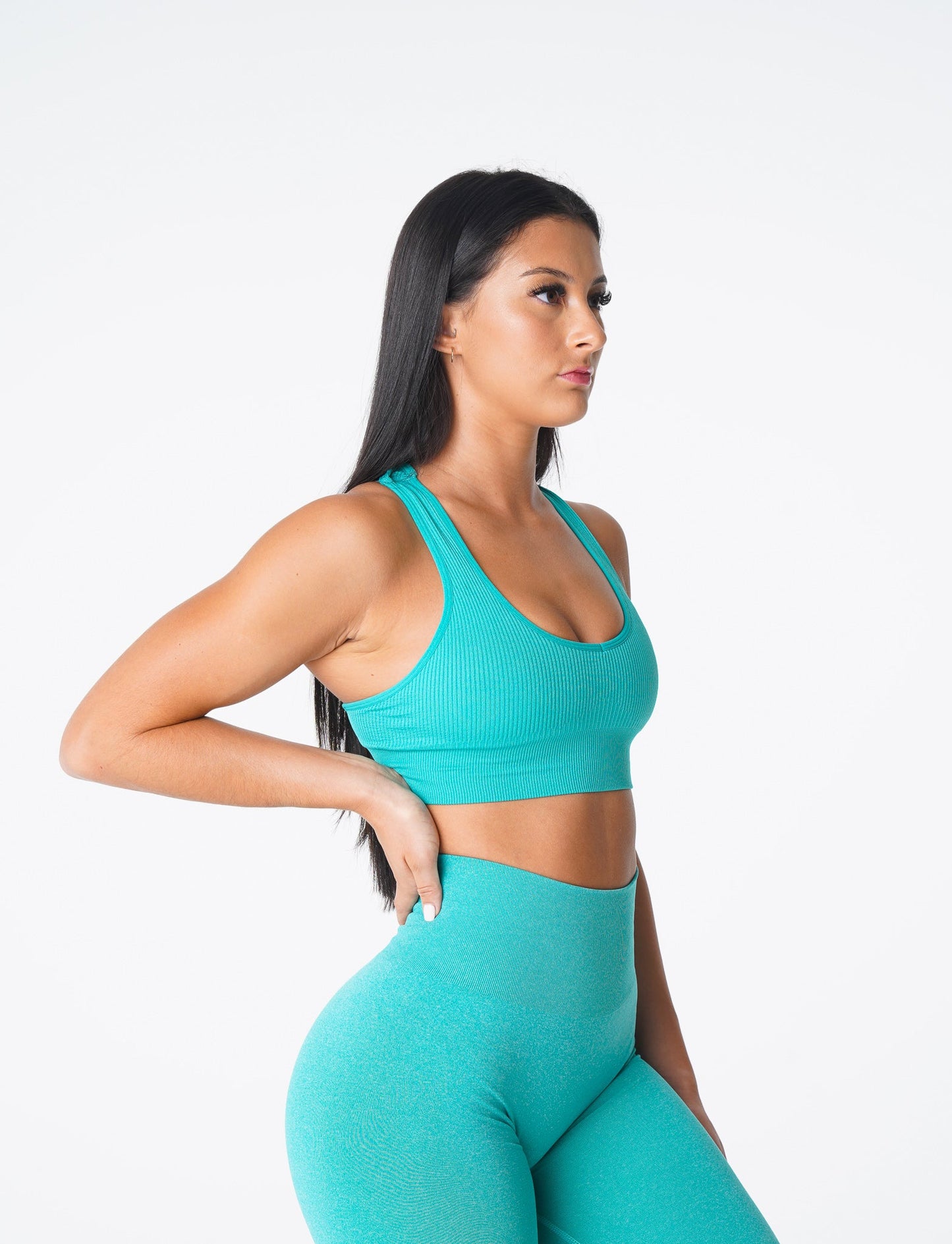 Women Turquoise Galaxy Ribbed Seamless Bra - NVGTN