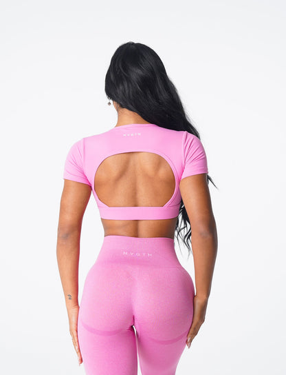 Women Bubble Gum Pink Open Back Tee - NVGTN