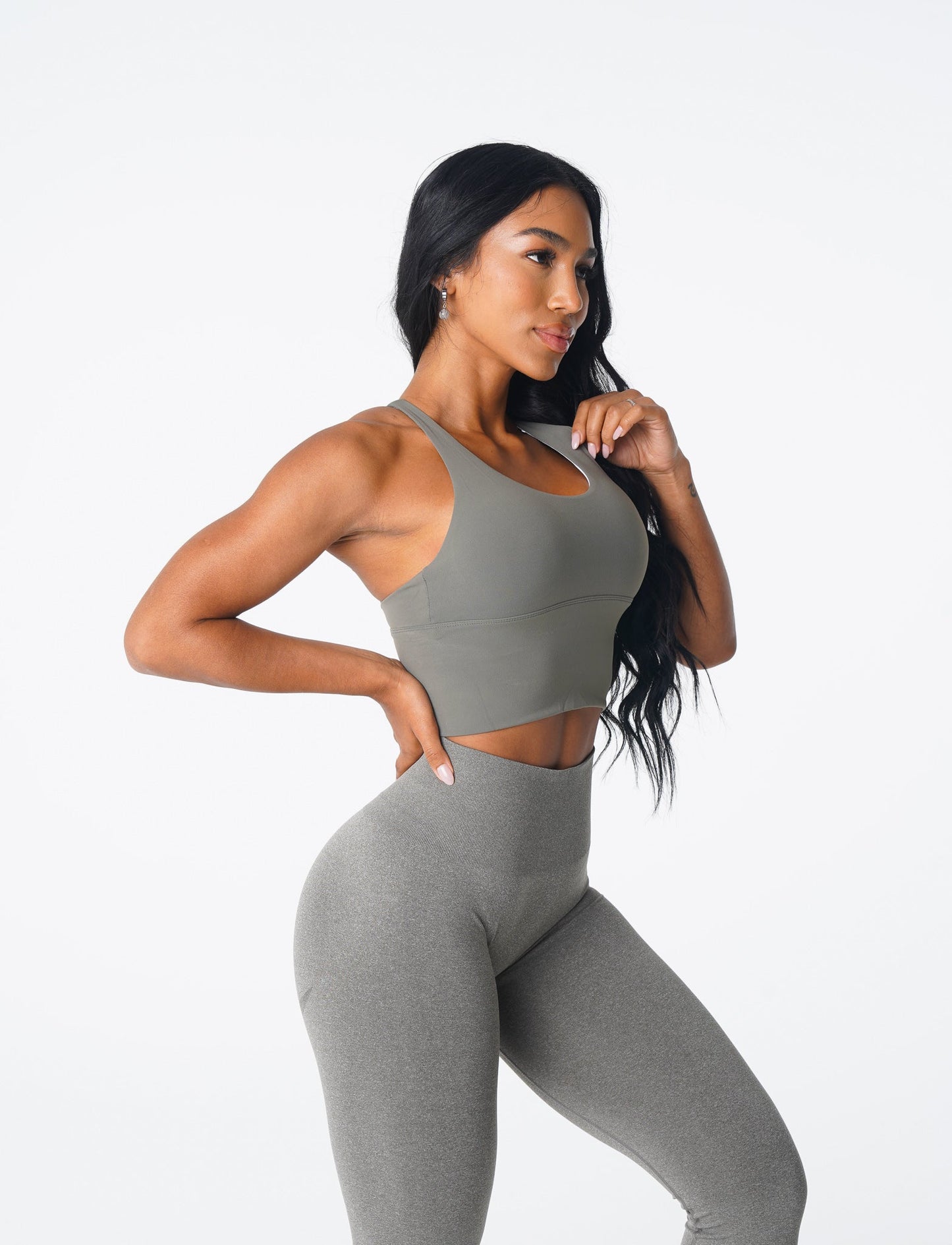 Women Khaki Green Matrix Bra Top - NVGTN