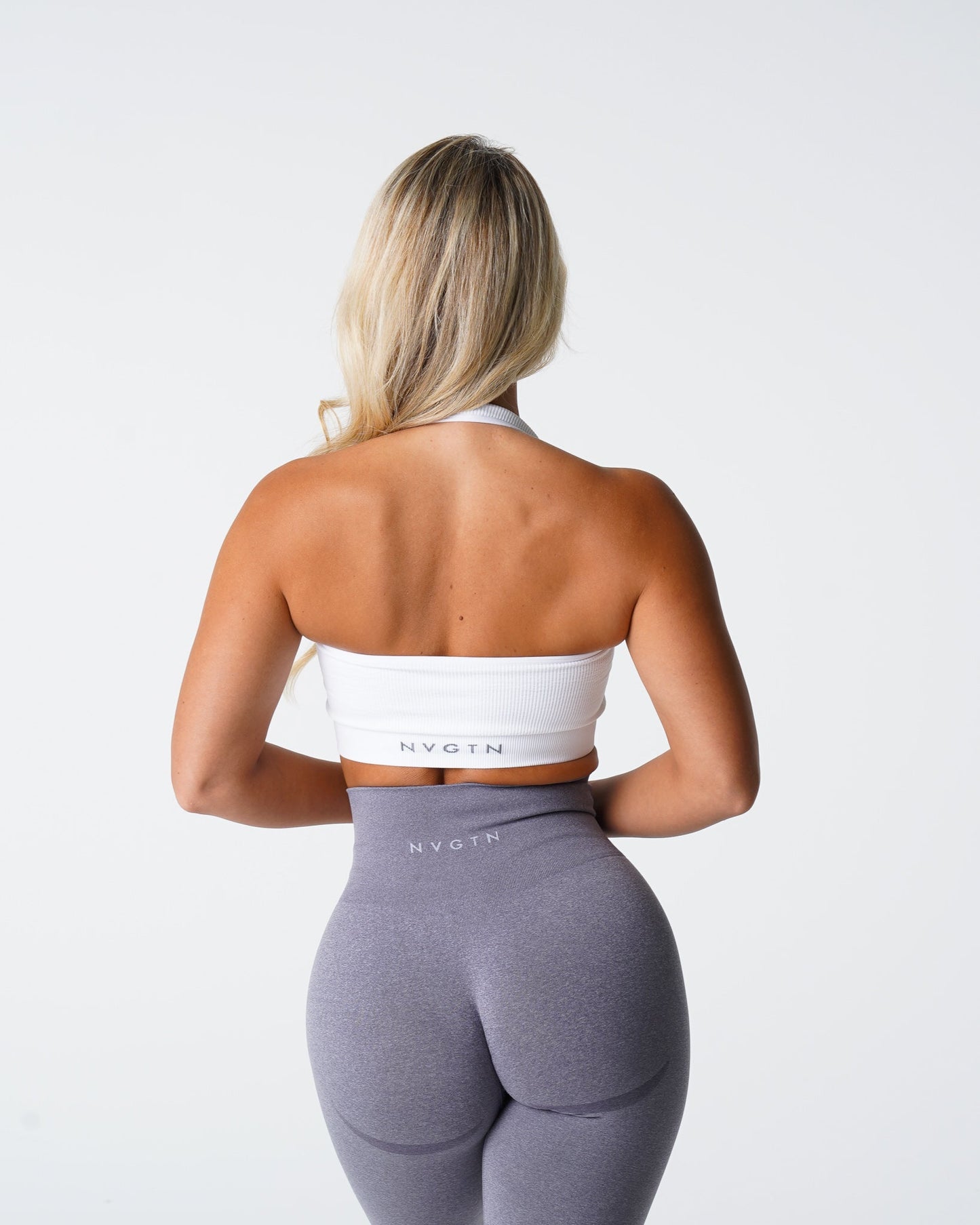 Women White Limitless Ribbed Seamless Halter Bra - NVGTN