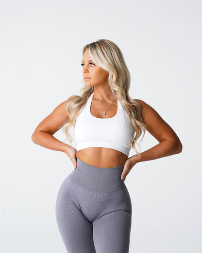 Women White Limitless Ribbed Seamless Halter Bra - NVGTN