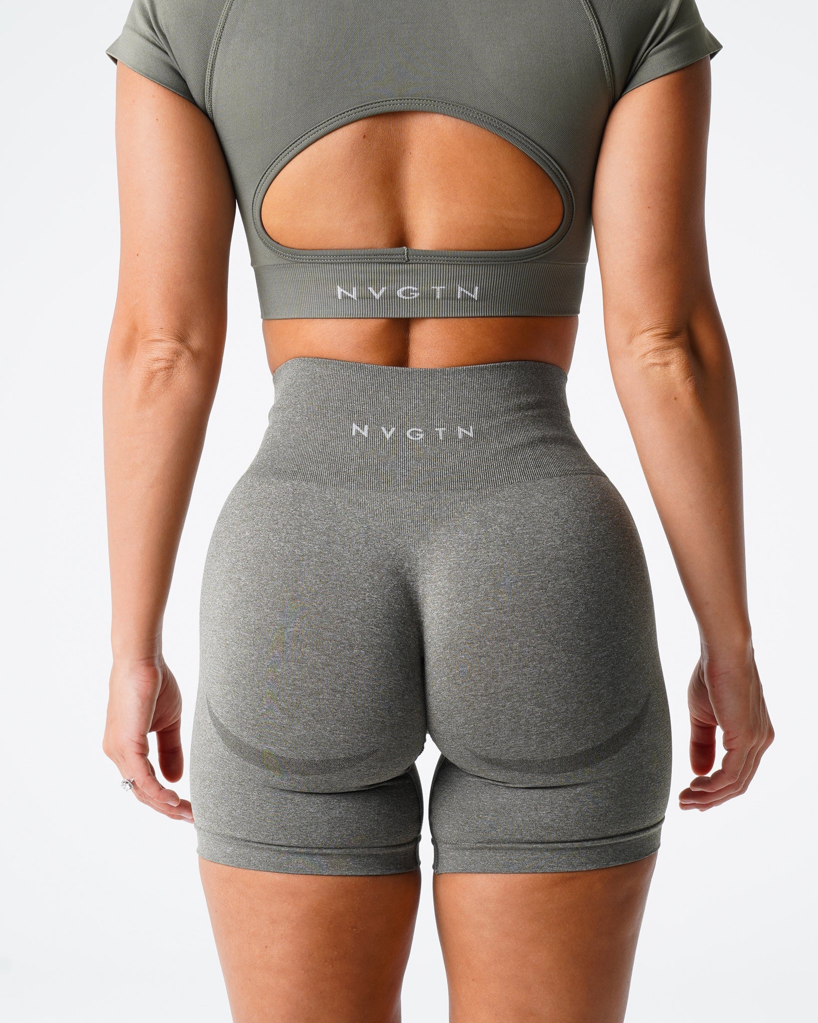 Women Khaki Green Contour Seamless Shorts - NVGTN