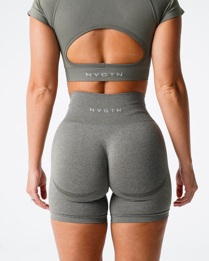 Women Khaki Green Contour Seamless Shorts - NVGTN