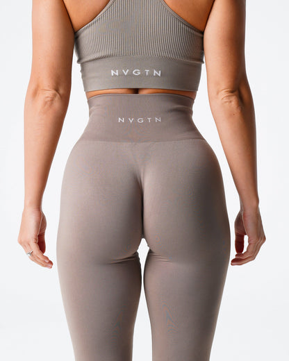 Women Taupe Solid Seamless Leggings - NVGTN