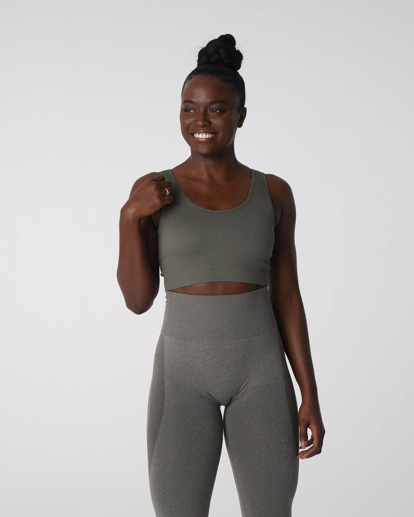 Women Khaki Green Desire Ribbed Seamless Bra - NVGTN