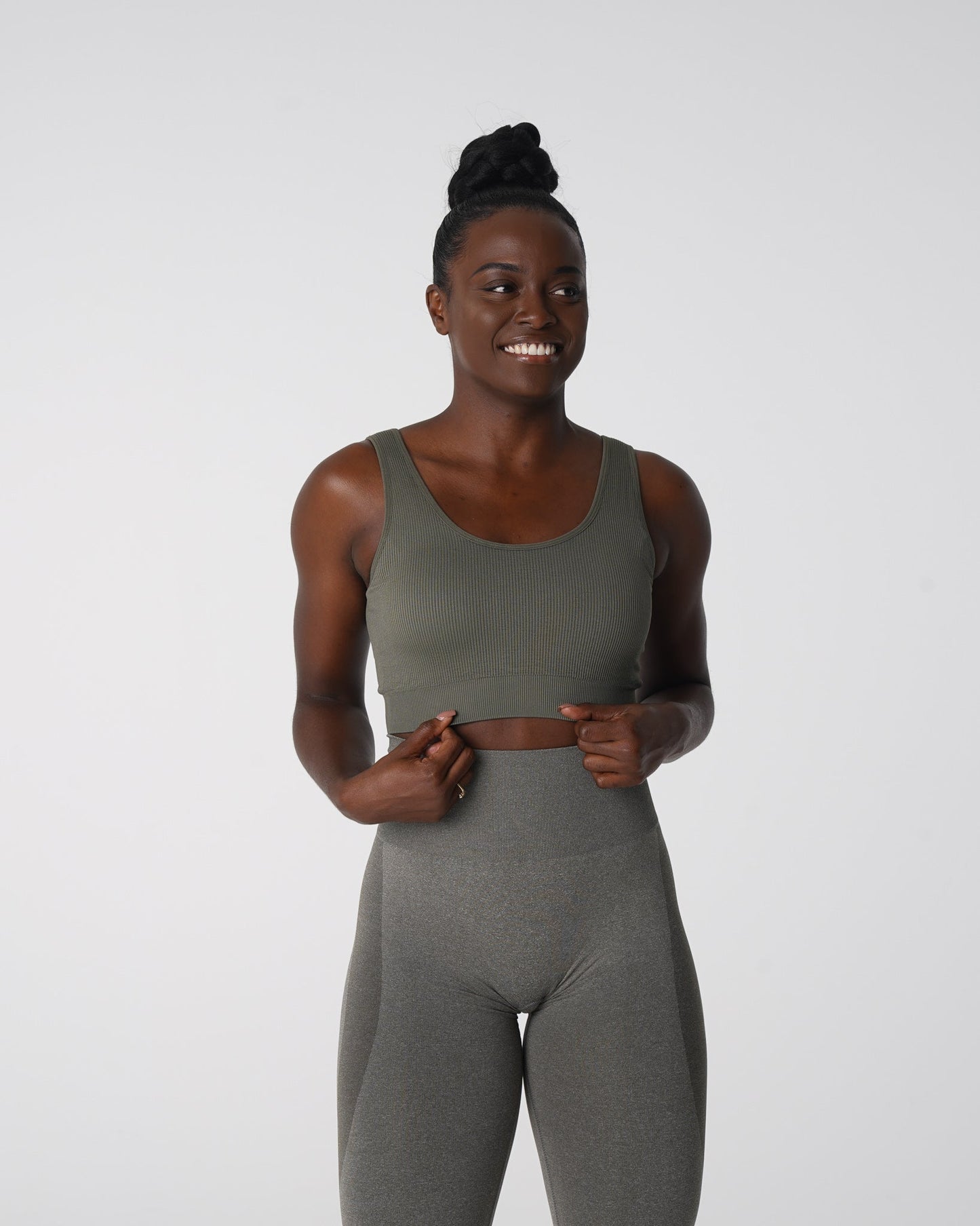 Women Khaki Green Desire Ribbed Seamless Bra - NVGTN
