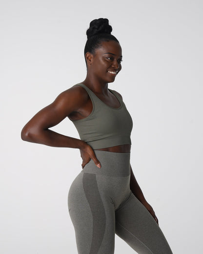 Women Khaki Green Desire Ribbed Seamless Bra - NVGTN