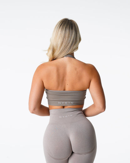 Women Taupe Limitless Ribbed Seamless Halter Bra - NVGTN