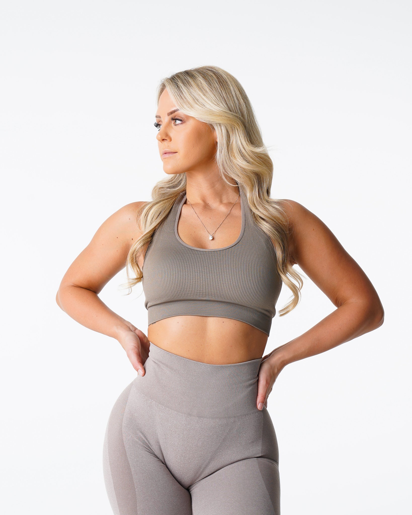 Women Taupe Limitless Ribbed Seamless Halter Bra - NVGTN