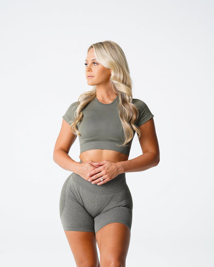 Women Khaki Green Vortex Seamless Bra Top - NVGTN