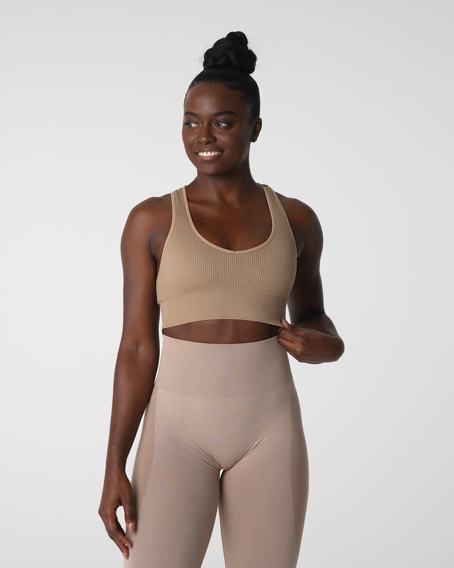 Women Beige Galaxy Ribbed Seamless Bra - NVGTN