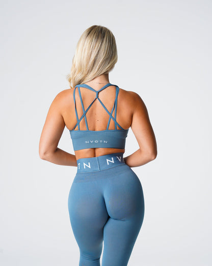 Women Stone Blue Galaxy Ribbed Seamless Bra - NVGTN