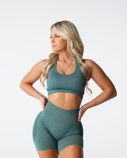 Women Forest Green Limitless Ribbed Seamless Halter Bra - NVGTN