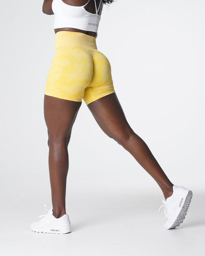 Women Sunshine Yellow Camo Seamless Shorts - NVGTN