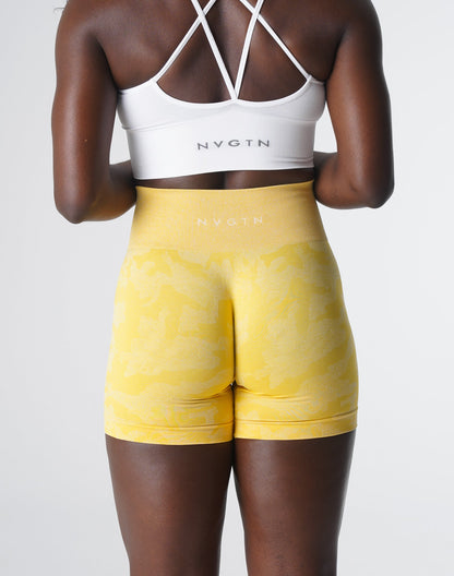 Women Sunshine Yellow Camo Seamless Shorts - NVGTN