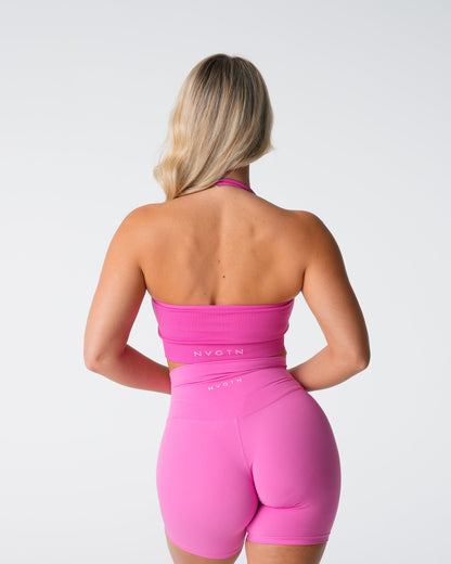 Women Bubble Gum Pink Limitless Ribbed Seamless Halter Bra - NVGTN