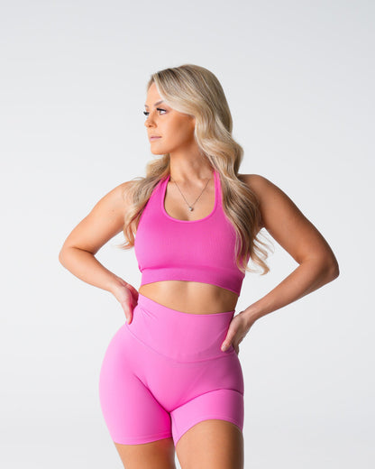 Women Bubble Gum Pink Limitless Ribbed Seamless Halter Bra - NVGTN