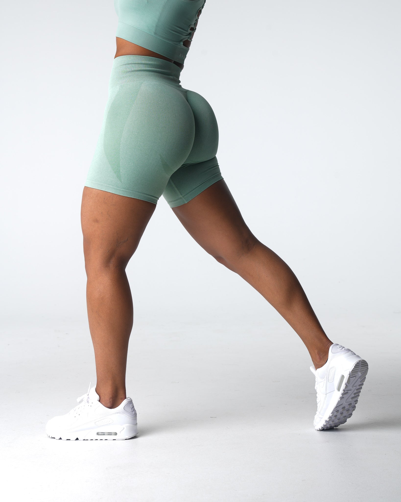 Women Sage Green Contour Seamless Shorts - NVGTN