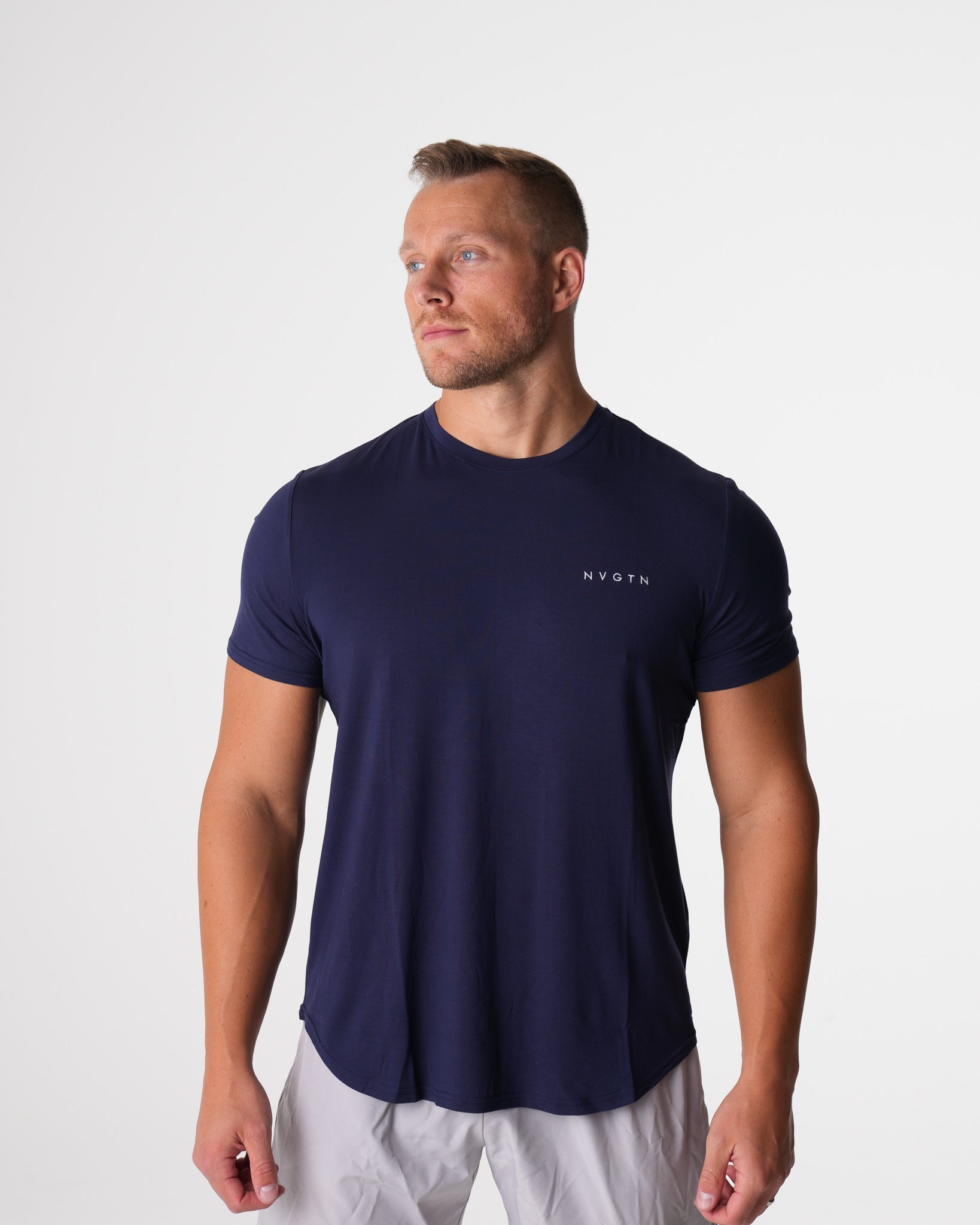 Men Navy Tech Fitted Tee - NVGTN