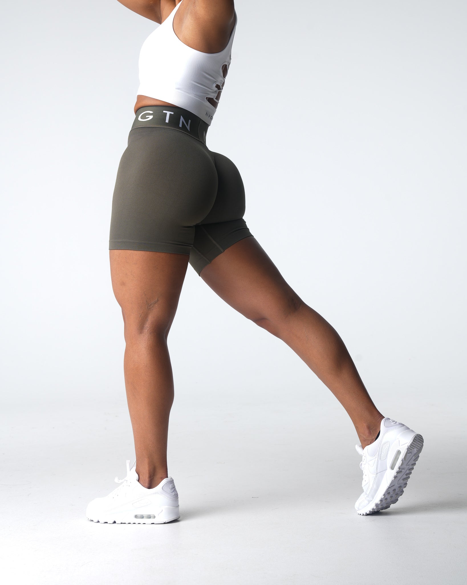 Women Olive Sport Seamless Shorts - NVGTN