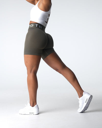 Women Olive Sport Seamless Shorts - NVGTN