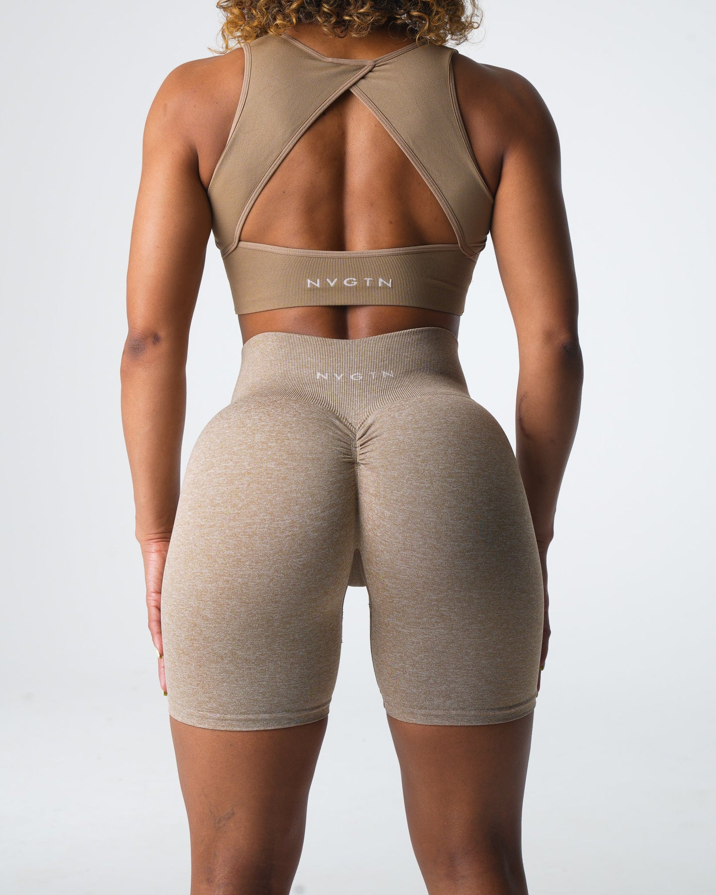 Women Beige Scrunch Seamless Shorts - NVGTN