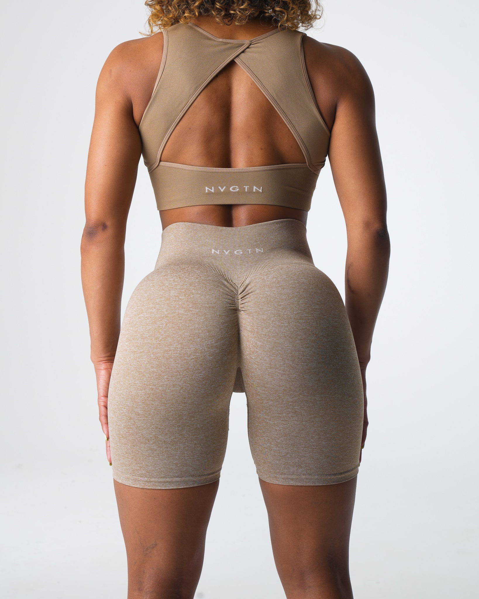 Women Beige Scrunch Seamless Shorts - NVGTN