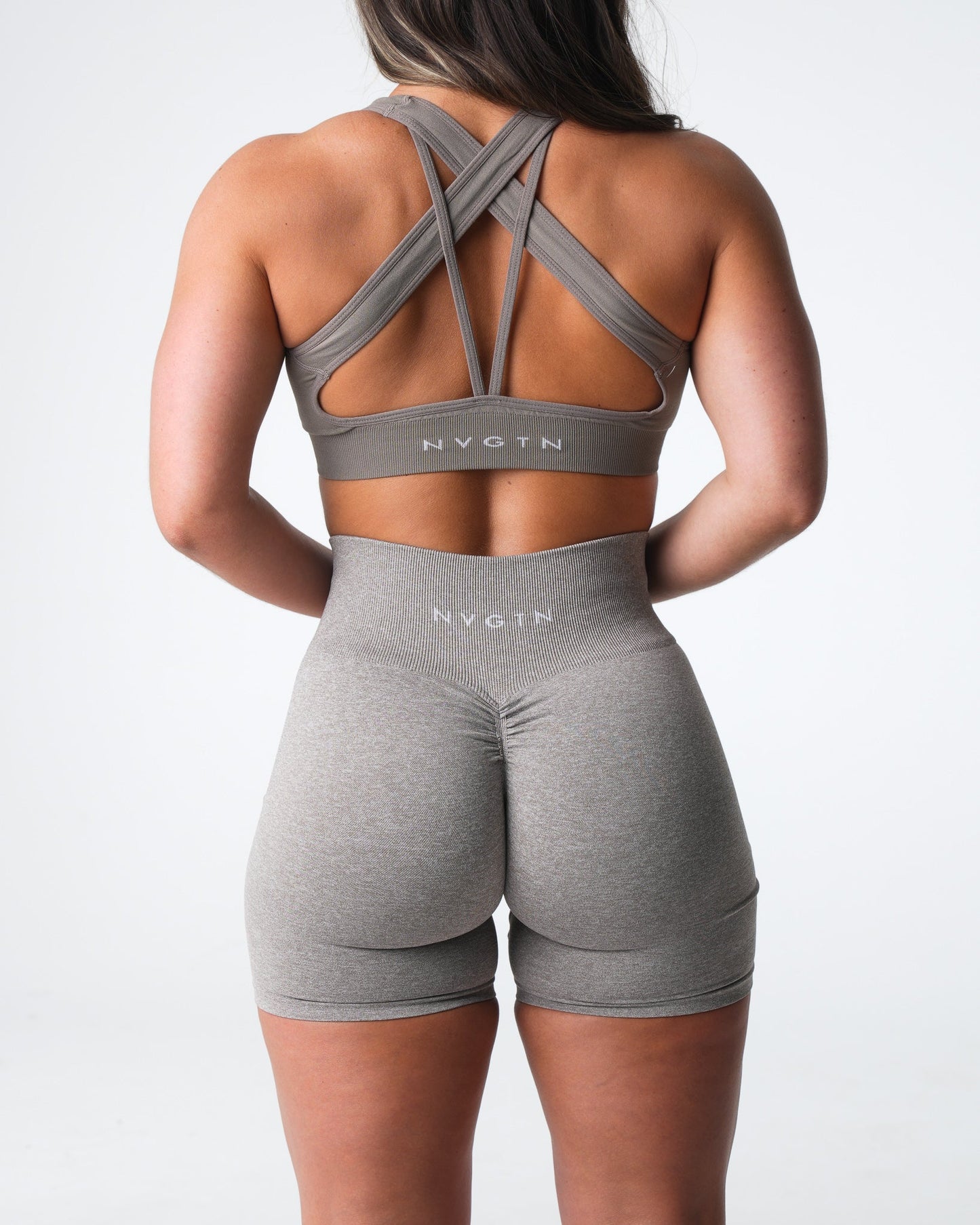 Women Taupe Scrunch Seamless Shorts - NVGTN