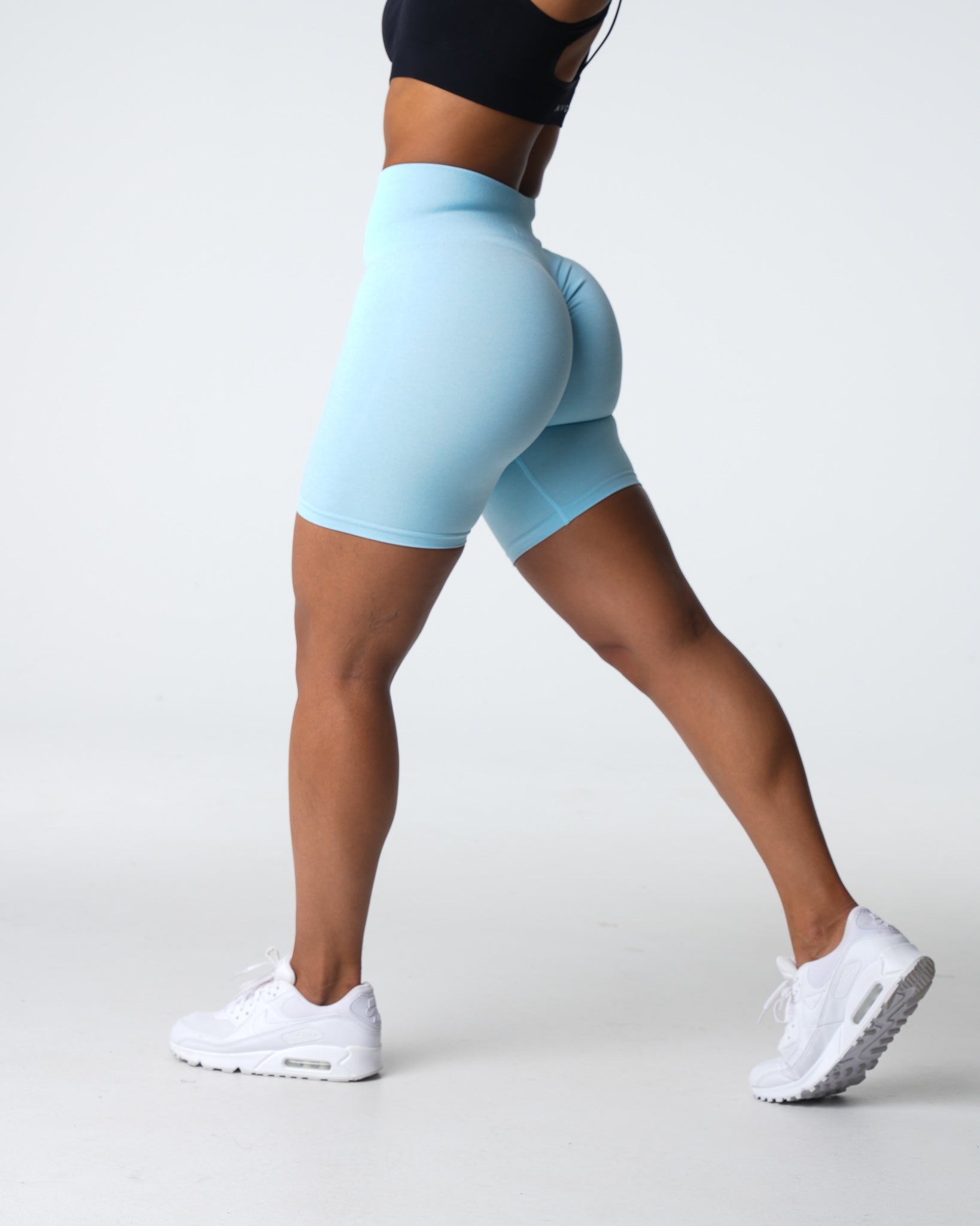 Women Pastel Blue Scrunch Seamless Shorts - NVGTN