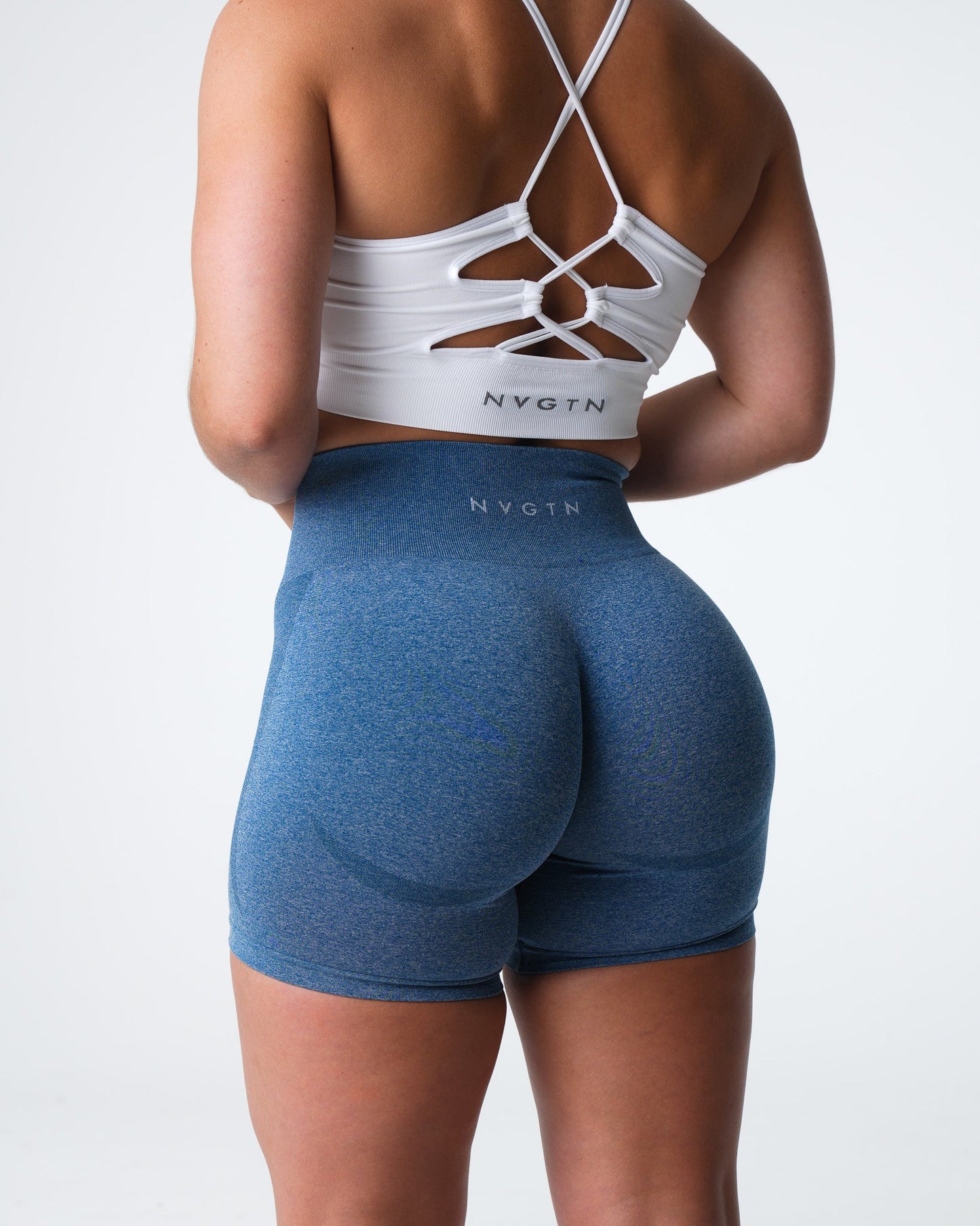 Women Slate Blue Contour Seamless Shorts - NVGTN