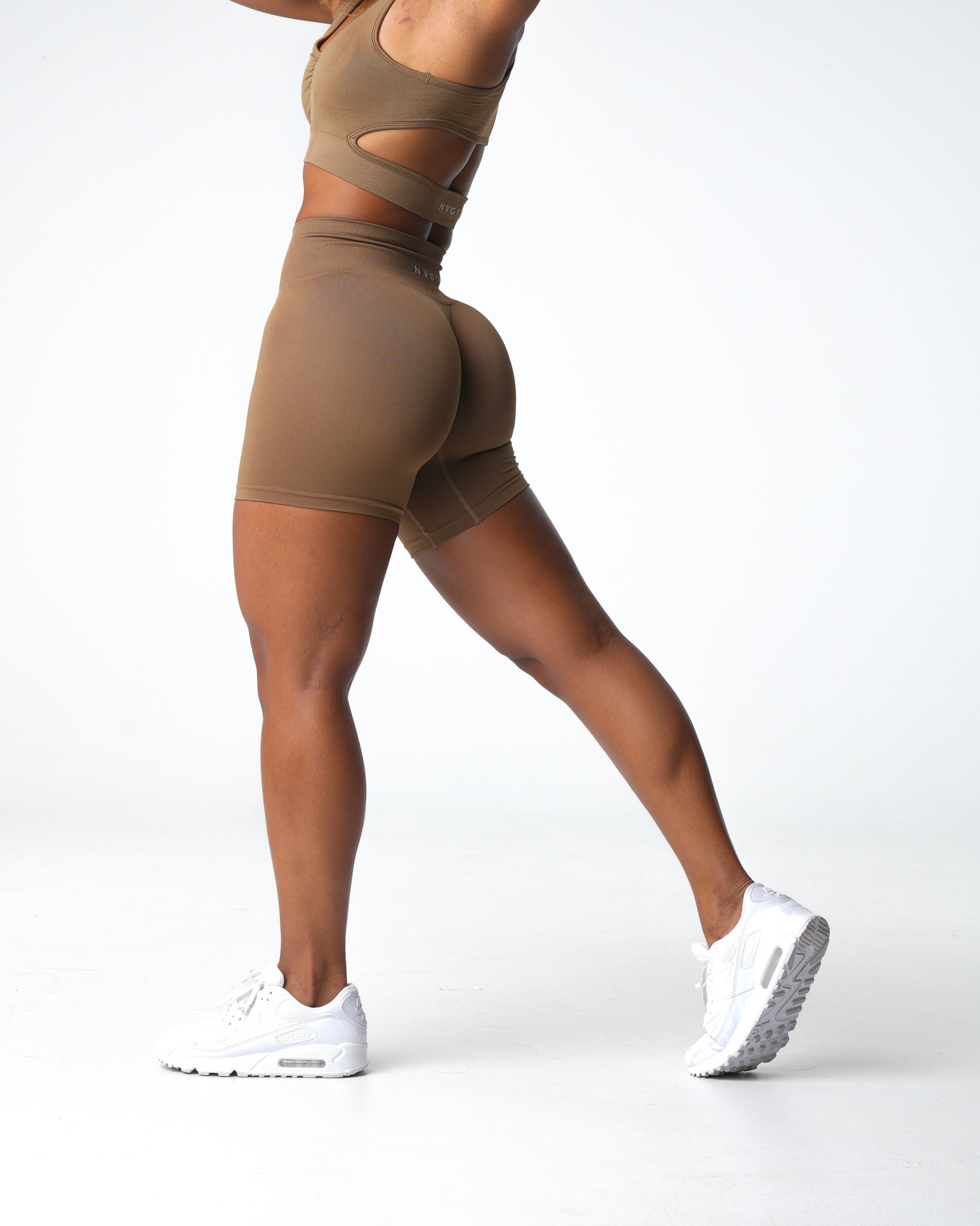 Women Toasted Almond Solid Seamless Shorts - NVGTN