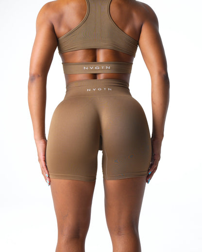 Women Toasted Almond Solid Seamless Shorts - NVGTN