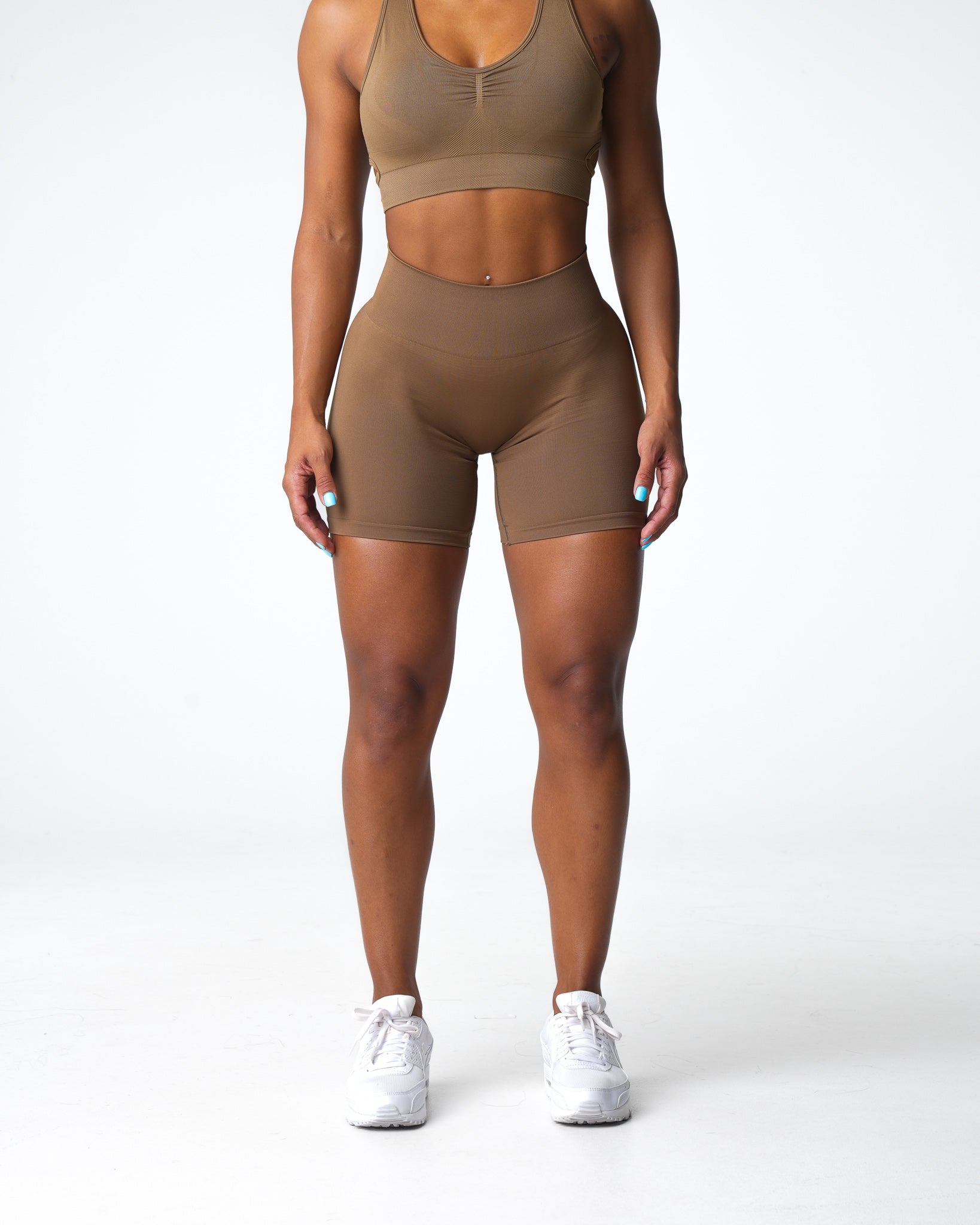 Women Toasted Almond Solid Seamless Shorts - NVGTN