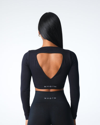 Women Black Journey Long Sleeve Seamless Bra Top - NVGTN