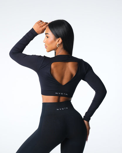 Women Black Journey Long Sleeve Seamless Bra Top - NVGTN