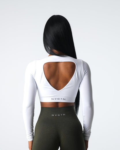 Women White Journey Long Sleeve Seamless Bra Top - NVGTN