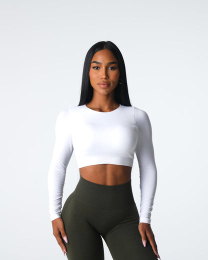Women White Journey Long Sleeve Seamless Bra Top - NVGTN